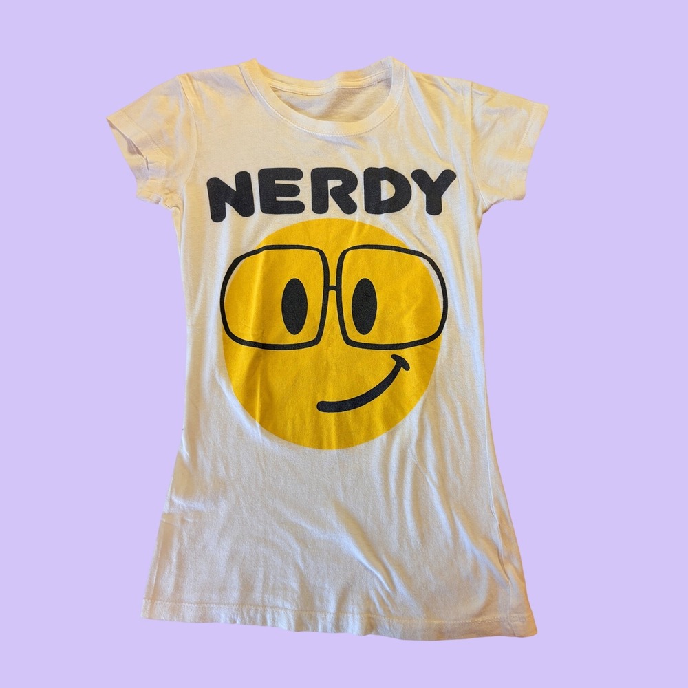 Y2K Nerdy Smiley Face Graphic T-Shirt Scene Short Sleeve Slim Fit Baby Tee #17